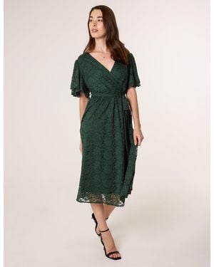 Blue Vanilla Double Angel Sleeve Lace Midi Dress - Green
