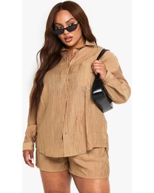Boohoo Plus Crinkle Woven Oversized Shirt - Natural