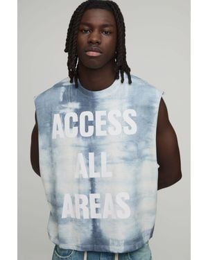 BoohooMAN Oversized Boxy Access All Areas Tie Dye Tank - Blue