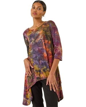 Roman Textured Print Hanky Hem Top