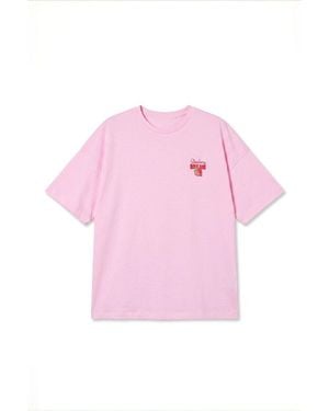 Hiccup Oversized Printed Crew Neck T-Shirt - Pink