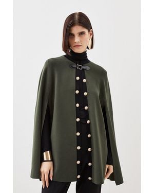 Karen Millen Viscose Blend Military Trim Knitted Cape - Black