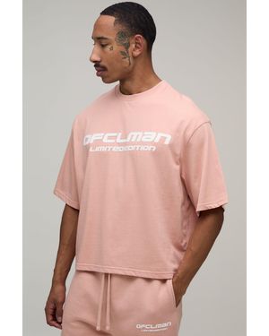 BoohooMAN Oversized Raised Ofclaman Text T-Shirt - Pink