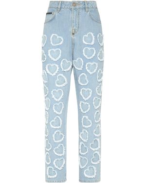 Philipp Plein Denim Broek Met Loose Fit Heart - Blauw