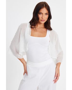 Quiz Crop Sleeve Cover Up - White