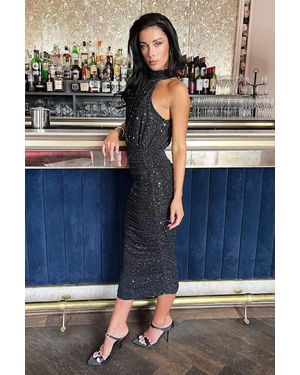 AX Paris Metallic Sparkle Halter Neck Ruched Midi Dress - Blue