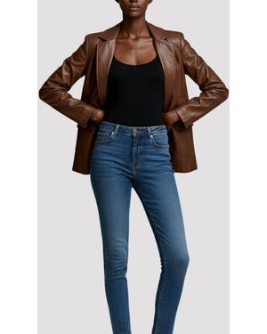 FAWN Nikki Faux Leather Blazer - Brown
