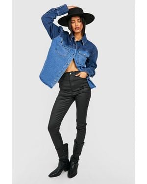 Boohoo Coated 5 Pocket High Waisted Skinny Jeans - Blue