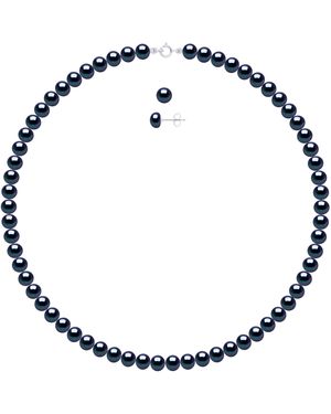 Ateliers Saint Germain Set Being Composed Of Necklace Of Real Cultured Freshwater Pearls Semi Round 6-7 Mm - Blue