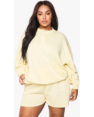 Boohoo Plus Button Down Sweatshirt - Natural
