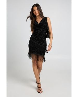 Boohoo Devore Fringe Hem Mini Skirt - Black
