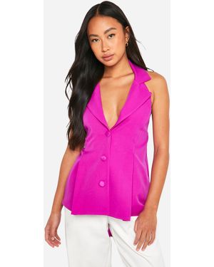 Boohoo Pep Hem Seam Detail Bow Back Waistcoat - Pink