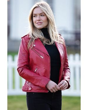 Ashwood Leather 'Scarlett' Real Biker Jacket - Red