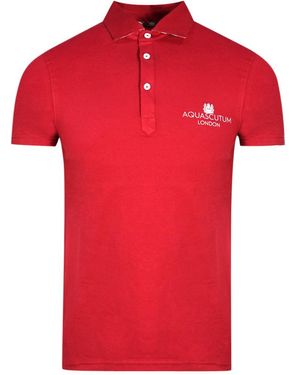 Aquascutum London Bold Logo Polo Shirt Cotton - Red