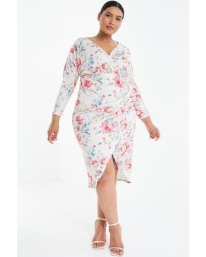 Quiz Curve Floral Wrap Midi Dress Material Polyester in Red Lyst UK