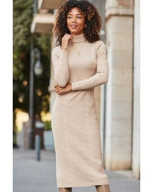 Sosandar Natural Roll Neck Cable Knit Midi Dress