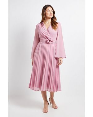 Wallis Cape Sleeve Pleated Corsage Midi Dress - Pink