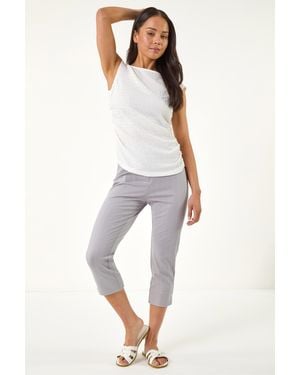 Roman Petite Ponte Stripe Cropped Trouser - White