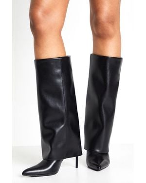 Boohoo Extreme Point Stiletto Fold Over Boots - Black
