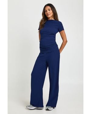 Boohoo Maternity Ruched Side T-Shirt And Wide Leg Co Ord - Blue