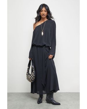 Warehouse Crinkle Chiffon One Shoulder Drop Waist - Blue
