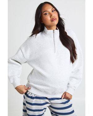 Boohoo Maternity Oversized Half Zip Sweatshirt - White