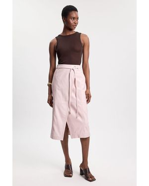 Karen Millen Leather Tie Up Belted Midi Skirt - Pink