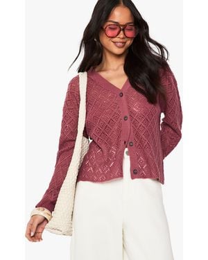 Boohoo Crochet Slouchy Knitted Cardigan - Red
