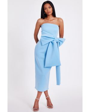 Quiz Pale Strapless Bow Midi Dress - Blue