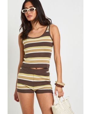 Boohoo Knitted Scoop Neck Top And Micro Mini Short Set - Natural