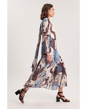 Karen Millen Petite Paisley Pleated Woven Maxi Dress - Blue