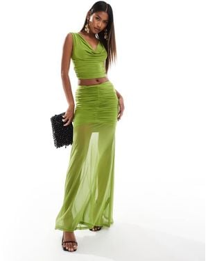ASOS Co-Ord Slinky Ruched Fishtail Maxi Skirt - Green