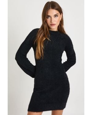 Boohoo Bow Back Detail Super Soft Knitted Mini Dress - Black