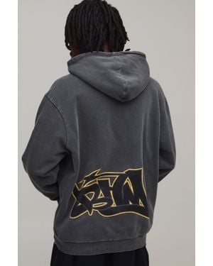 BoohooMAN Oversized Bhm Graffiti Washed Printed Hoodie - Black
