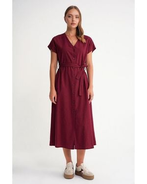 MixRay Belted Shirt Dress - Red