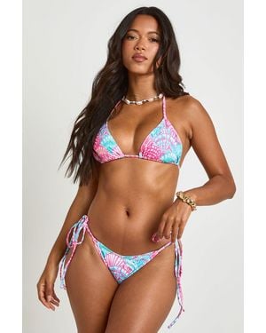 Boohoo Abstract Sea Print Triangle Bikini Top And Tie Side Bottom - Blue