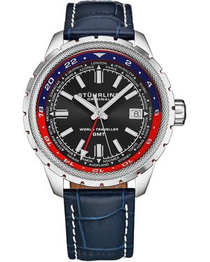 Stuhrling Global Voyager 1014 Gmt World Timer Watch - Blue