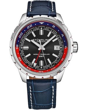 Stuhrling Global Voyager 1014 Gmt World Timer Watch - Blue