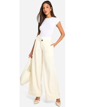 Boohoo Tailored Contrast Waistband Straight Leg Trouser - Natural