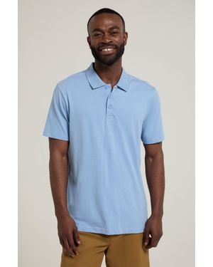 Mountain Warehouse 'Cordyline' Textured Polo Sun Protection Button Neck Summer Tee Cotton - Blue
