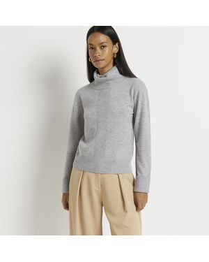 River Island Jumper Cashmere Roll Neck - Grey