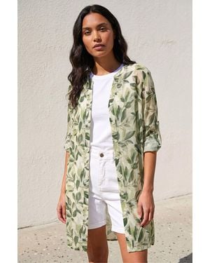 Roman Floral Print Longline Blouse - Green