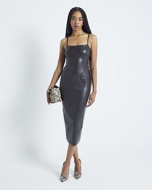River Island Midi Dress Faux Leather Strappy - Blue
