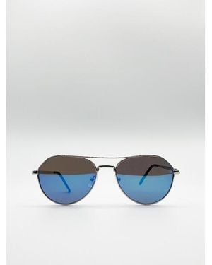 SVNX Aviator Sunglasses With Mirrored Lenses Metal - Blue