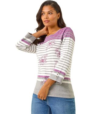 Roman Floral Stripe Knit Jumper - White