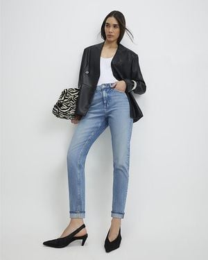 River Island Mom Sculpt Jeans Mid Rise Cotton - Blue