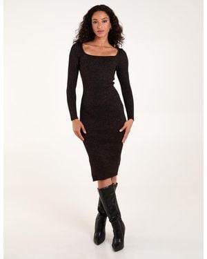 Blue Vanilla Knitted Sweetheart Neckline Ribbed Dress - Black