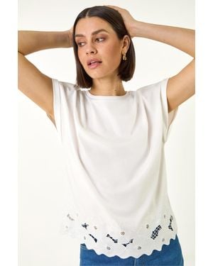 Roman Cut Out Hem Stretch Top - White