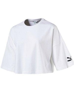 PUMA Logo Crop Top Textile - White