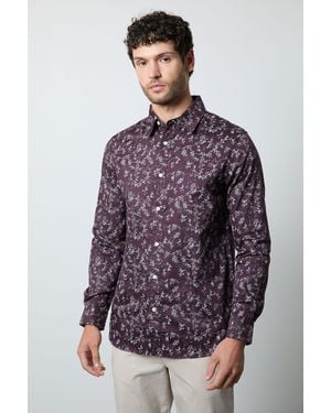 MAINE Floral Print Long Sleeve Shirt Cotton - Purple